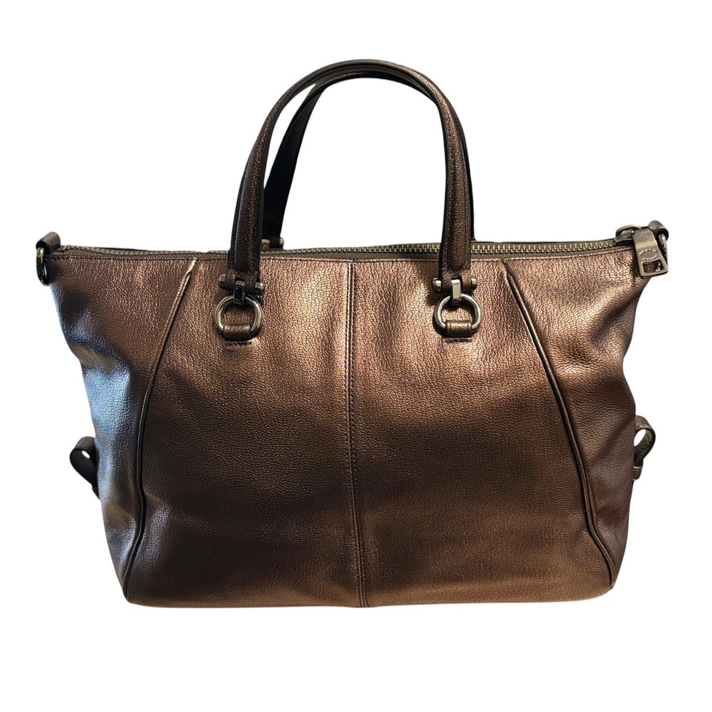 Coach Primrose Satchel Tote Bronze Metallic Pebbled Leather Gunmetal Hardware - Picture 4 of 16